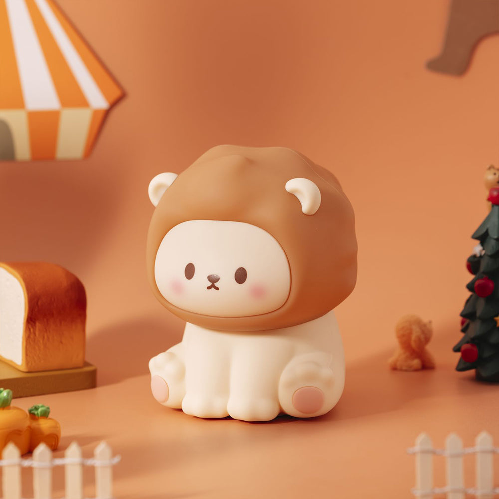 Cute lion night light on an orange background